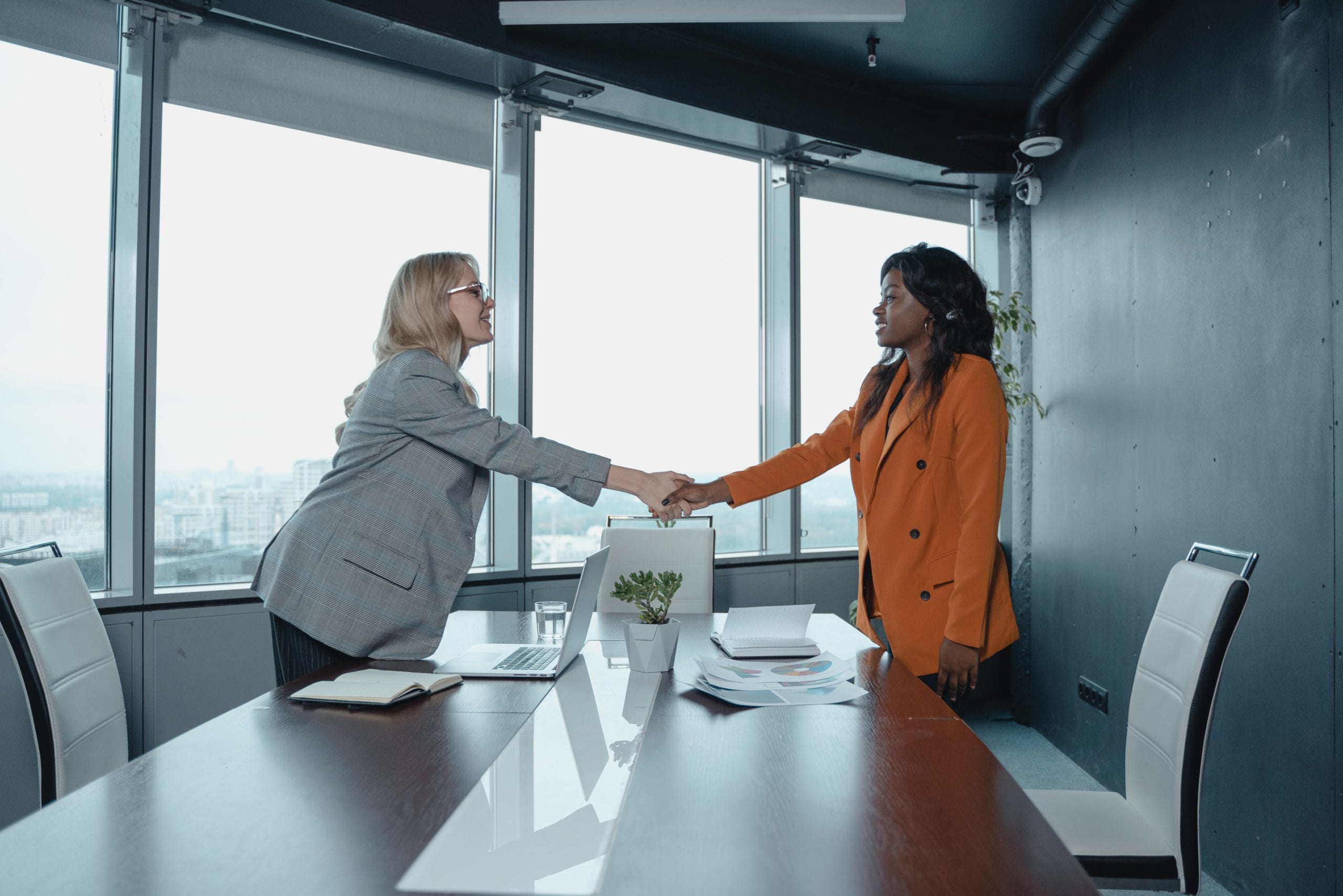 Two businesswomen shaking hands